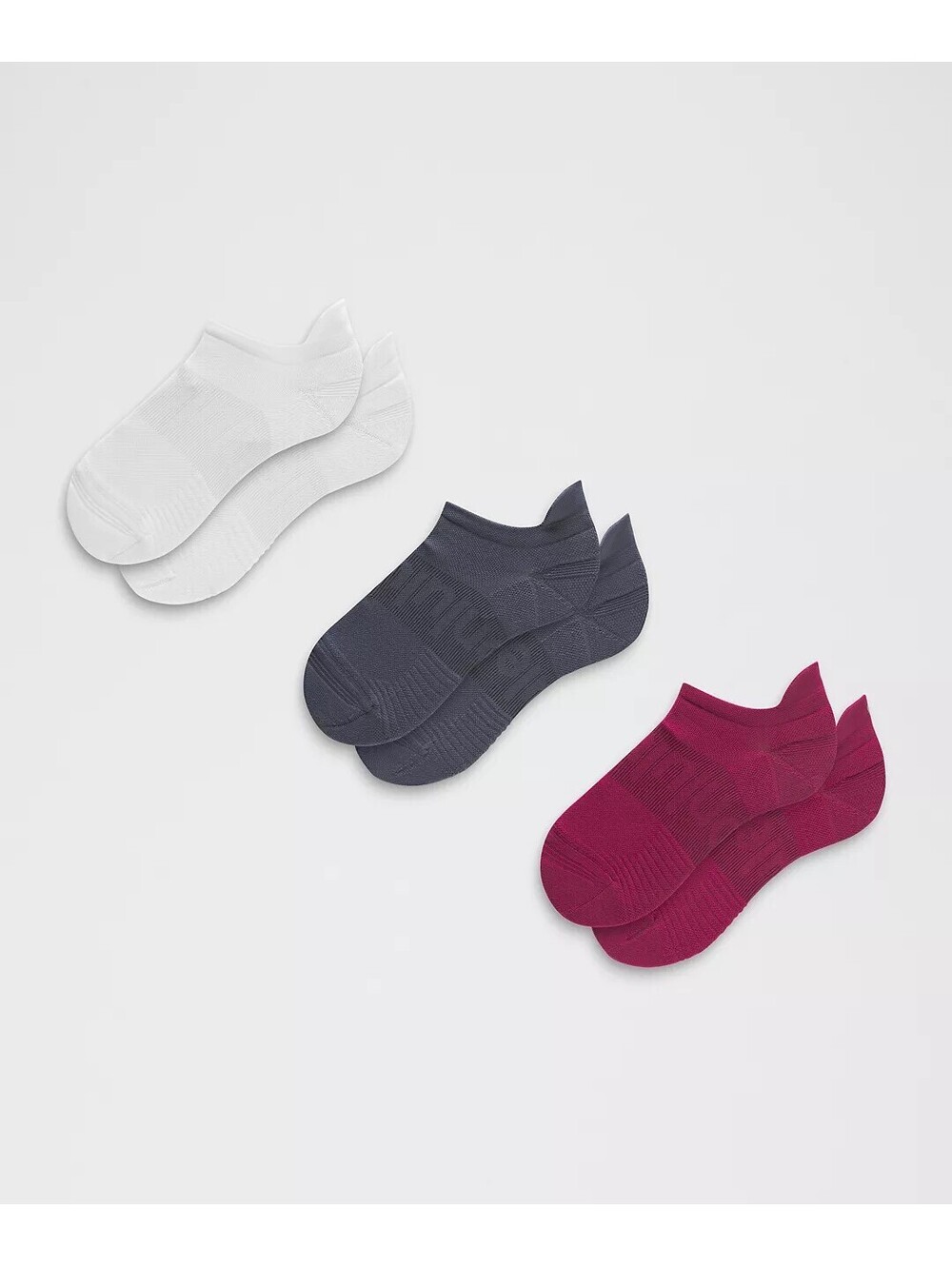 Lululemon Power Stride Tab Socks 3 Pack L 9-11 Black/White/Dark Red NWT